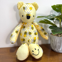 Patchwork Teddy Bear Plush Stuffed Honey Bees Bumblebees Yellow Handmade... - £19.43 GBP