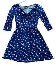 BCX Dress Juniors Small Blue Flroal 3/4  Sleeve Fit and Flair V Neck Mini - $8.59