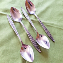 Ekco Eterna Stainless 4 Teaspoons Santiago Pattern Black Accent 6.5&quot; - $14.84