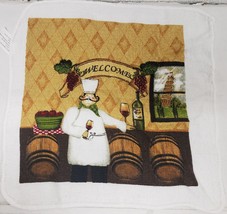 Set Of 2 Same Printed Dishcloths Set(12&quot;x12&quot;) Fat Chef &amp; Wine Barrels,Welcome,Gr - £7.11 GBP