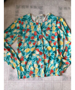 LL Bean Floral Button Front Cardigan Sweater Turquoise orange Cotton Sz ... - £21.93 GBP
