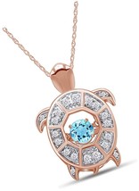 Round Shape White CZ Turtle Floater Pendant Necklace in - $197.28