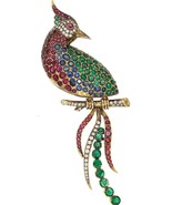 14k Oro Giallo Multi Pietra Uccello Spilla Diamante,Smeraldo,Zaffiro,Rubino - $8,185.03