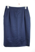 Vtg Pendleton 8P Navy Blue 100% Wool Knee Length Pleat Pencil Skirt USA Woolmark - £23.17 GBP