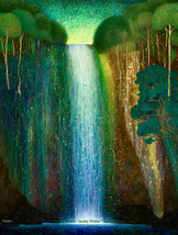 Colorful Waterfall and Trees 8.5x11&quot; Photo Print Style Gustav Klimt/Harker Art - $8.49