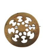 Vtg brass tone round Celtic look mandala brooch circle pin C Clasp signe... - $27.73 CAD