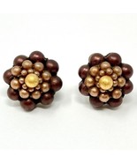 Vintage Beaded Screw-Back Earrings Brown - $12.97 CAD