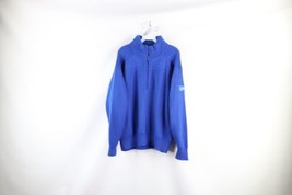 Vintage 80s Streetwear Mens Large Ribbed Heavyweight Wool Half Zip Sweater Blue - £46.62 GBP