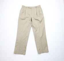 Vtg Brooks Brothers Mens 32x30 Distressed Pleated Cuffed Chino Pants Wool Beige - £30.52 GBP