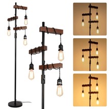 Dimmable Industrial Floor Lamp, Farmhouse Tree Floor Lamp, 68 Inch 3 Lights Wood - £116.17 GBP