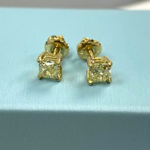 GIA 1.42 TCW Radiant Natural Fancy Light Yellow Diamond Stud Earrings 18k Gold - £3,798.36 GBP