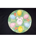 Round ceramic devilled egg plate 6 wells 3D bunny &amp; carrots 7&quot; - €12,20 EUR