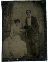 c1860&#39;S 1/6 Plate Thicker 2.5X3.38 in TINTYPE Beautiful Couple Dress and Hats - £14.80 GBP