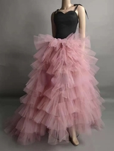 PINK Fluffy Tulle Maxi Skirt Outfit Women Custom Plus Size Layered Tulle Skirts image 3