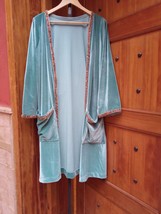 Embroidered Blue Velvet Kimono Tunic, Moroccan Blue Velvet jacket for women - $149.99