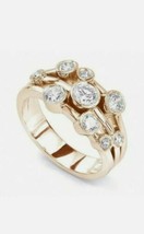 Lunetta Set 2Ct Rotondo Finto Synt Diamante Art Déco Bolla Ring Ygold Fns Silver - £97.00 GBP