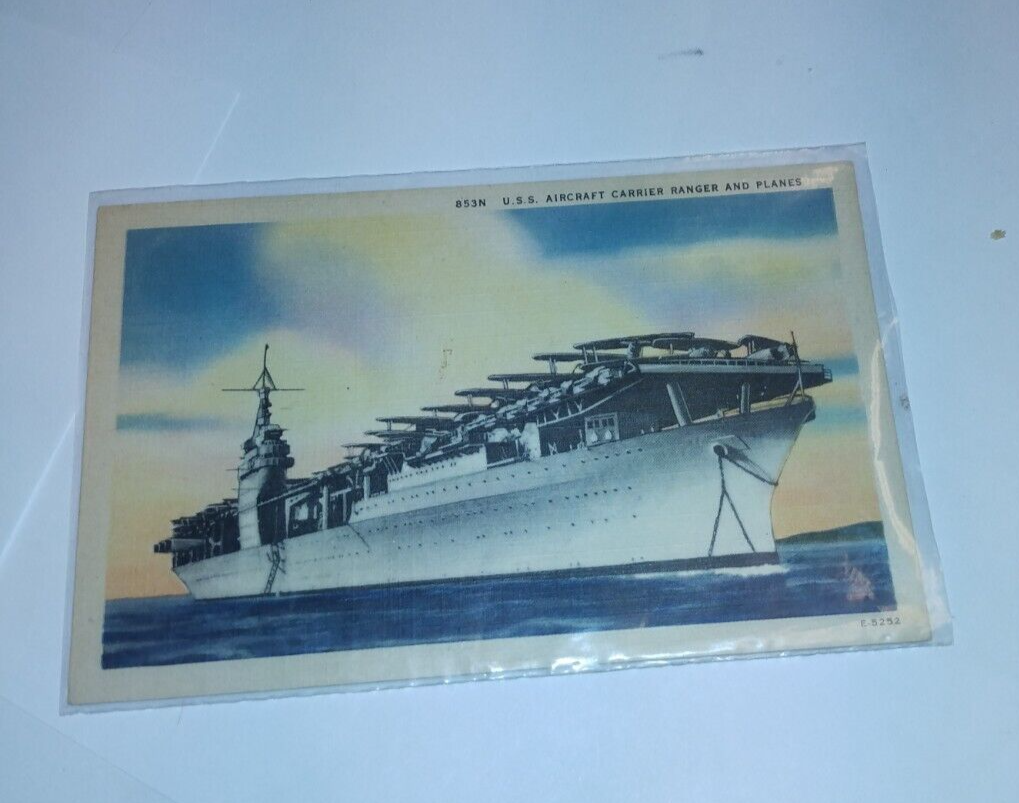 Primary image for UnPosted WWII Postcard 853N USS Aircraft Carrier Ranger with  Biplanes