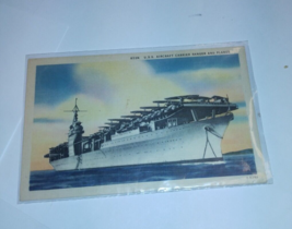 UnPosted WWII Postcard 853N USS Aircraft Carrier Ranger with  Biplanes - $19.68