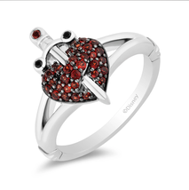 Black Rhodium Silver With Black Diamond Accent and Garnet Evil Queen Dagger Ring - £39.50 GBP