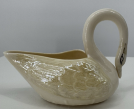 Vintage Belleek Swan Open Sugar Bowl Irish Porcelain Green Mark - $89.09