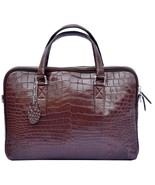 Luxury Van Cleef Brown Sterling Crocodile Leather Women Top Handle Tote Hand Bag - £1,409.79 GBP