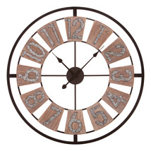 Windmill 30&quot; Large Oversized Wood &amp; Galvanized Metal Industrial Wall Clock - NEW - £49.03 GBP