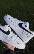 Black &amp; White Doodle Art Custom Air Force 1s White Black AF 1s - $307.91 CAD
