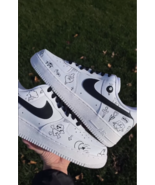 Black &amp; White Doodle Art Custom Air Force 1s White Black AF 1s - $224.99