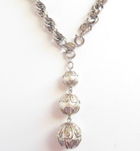 Heavy Silver Intertwined Link Rope Textured Necklace Pearls Encapsulated 39 Inch - £15.14 GBP