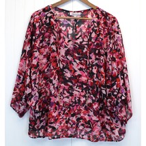 Jennifer Lopez Plus Size 1X Blouse Top Fractured Floral Pink Red Black T... - $17.99