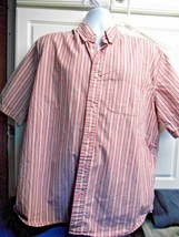Eddie Bauer Mens Sz XL Short Sleeve Button Up Shirt Striped Red Green White - £10.15 GBP
