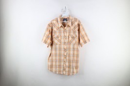 Vintage Wrangler Mens XL Western Rodeo Short Sleeve Button Shirt Orange Plaid - £35.00 GBP