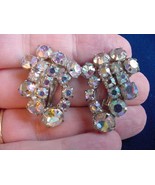 (VE-9) Vintage blue Aurora Borealis Austrian crystal silver clip on earr... - £18.99 GBP