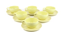 Set Of 6 Rare Russel Wright Lemon Yellow C-HANDLE Iroquois Casual Cups &amp; Saucers - £160.63 GBP