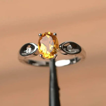 2Ct Oval Cut Simulated Citrine Three Stone Engagement Ring 14K White Gold Plated - £33.01 GBP