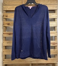 Lilly Pulitzer Medina Navy Blue 100% Linen Coastal Preppy Hoodie Size S ... - $19.79