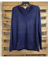 Lilly Pulitzer Medina Navy Blue 100% Linen Coastal Preppy Hoodie Size S ... - $366.30 MXN