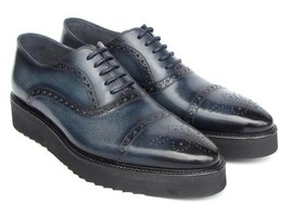 Paul Parkman Mens Shoes Oxfords Navy Blue Cap Toe Leather Handmade 285-N... - $329.99