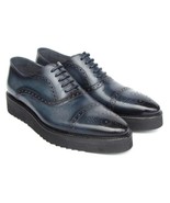 Paul Parkman Mens Shoes Oxfords Navy Blue Cap Toe Leather Handmade 285-N... - $448.24 CAD