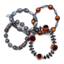 Treska Denali Collection Multi-Strand Beaded Stretch Bracelet in Blue &amp; Brown - £23.94 GBP