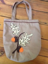 Vintage 70s Handmade Beige Oak Leaves Acorns Autumn Hippy Tote Shoulder Bag - £23.59 GBP