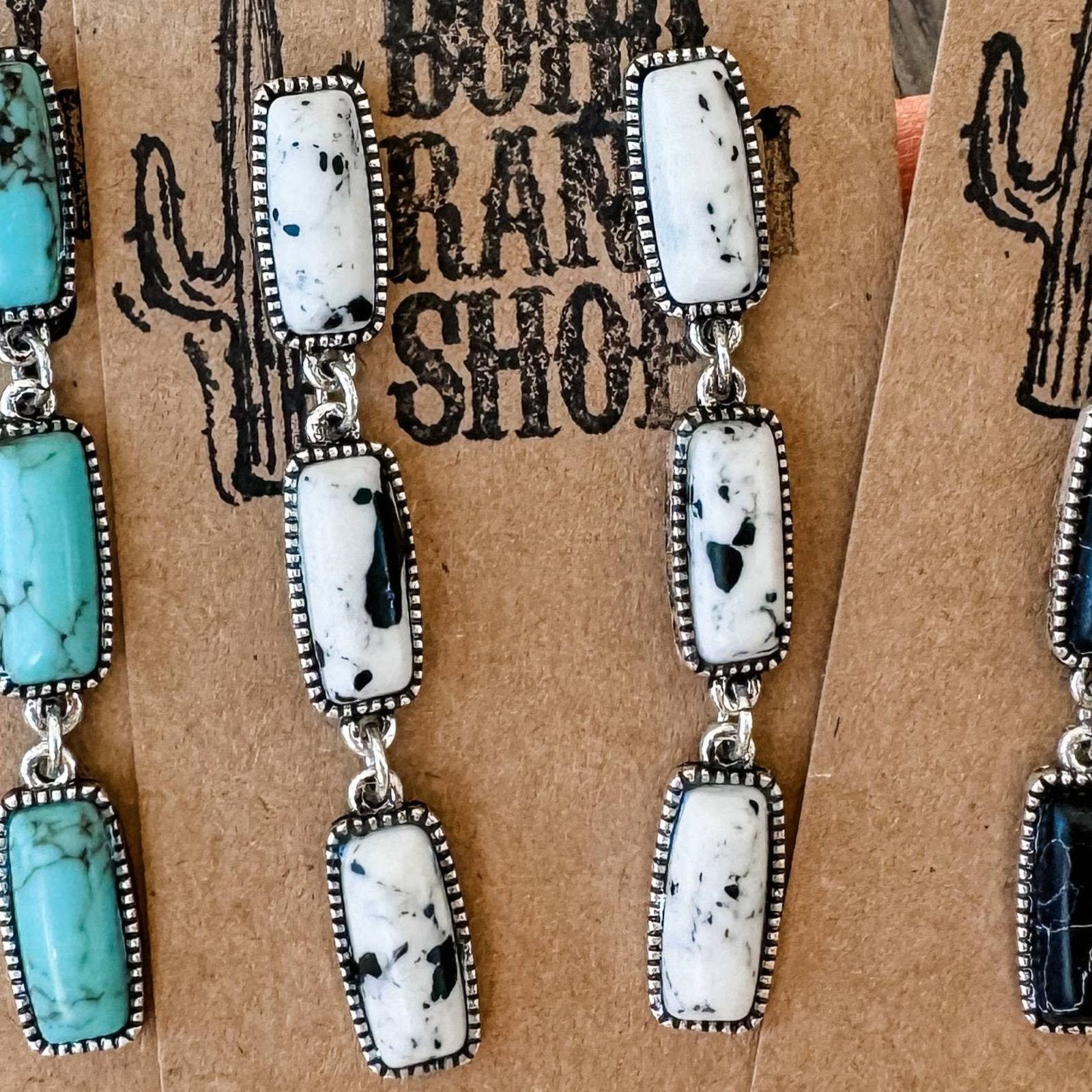 Western Stone Look Drop stud dangle earrings White
