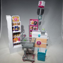 2017 Barbie Grocery Store Shelves Checkout Shopping Cart Cash Register Food - £10.35 GBP