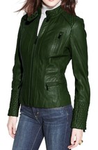 Women&#39;s Genuine Lambskin Real Leather Motorcycle Slim fit Biker Jacket -... - $117.50