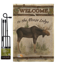 The Moose Lodge Burlap - Impressions Decorative Metal Garden Pole Flag Set GS110 - £27.28 GBP