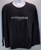 MT) H&amp;M Black Long Sleeve Woman Cotton T Shirt XL La Voyageuse Parisienne - £6.36 GBP
