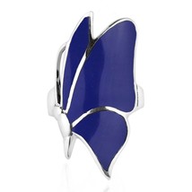 Flying Monarch Butterfly Blue Lapis Inlay Stone Sterling Silver Ring-8 - £16.61 GBP