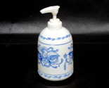 Marked Pottery Hand Soap Dispenser - Blue White Floral - Very Faded Mark... - $18.78