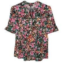 NWT Cocomo Plus Size 1X Pink Multi Color Floral Studded Pintuck 3/4 Sleeve Top - £27.52 GBP