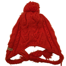 Columbia&#39;s woman&#39;s Red Pom cable knit ear flaps lined one size beanie - $10.18